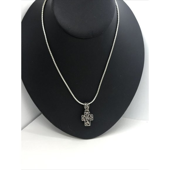 Reversible Cross Pendant‎ Necklace 925 Silver Black Onyx Rope Chain - Picture 4 of 8